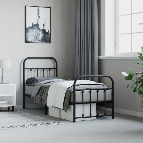 Sengeramme med sengegavl og fodgærde 75x190 cm metal sort