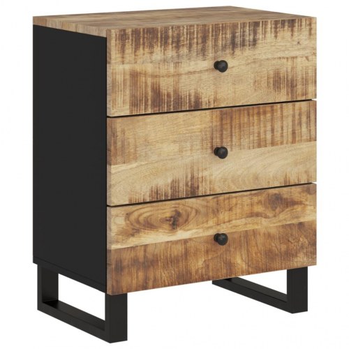 Sengebord 50×33×62 cm i massivt mangotræ og konstrueret træ - 3 skuffer, industrielt design