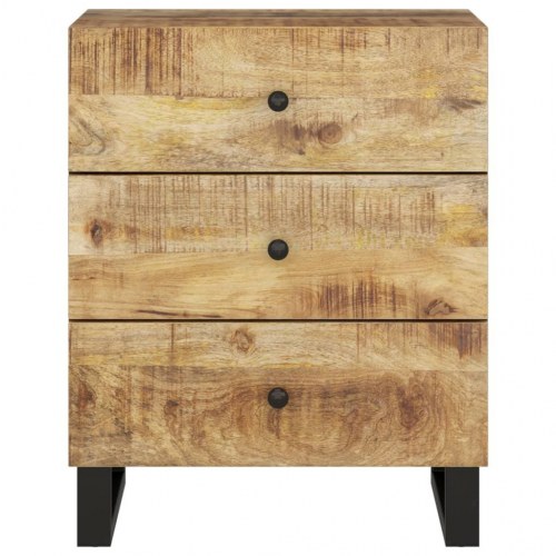 Sengebord 50×33×62 cm i massivt mangotræ og konstrueret træ - 3 skuffer, industrielt design