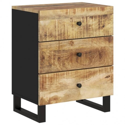 Sengebord 50×33×62 cm i massivt mangotræ og konstrueret træ - 3 skuffer, industrielt design