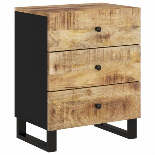 Sengebord 50×33×62 cm i massivt mangotræ og konstrueret træ - 3 skuffer, industrielt design