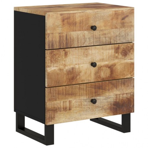 Sengebord 50×33×62 cm i massivt mangotræ og konstrueret træ - 3 skuffer, industrielt design