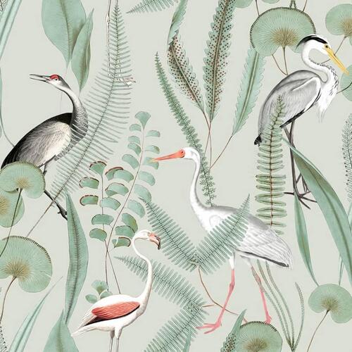 DUTCH WALLCOVERINGS tapet Flamingo mintgrøn