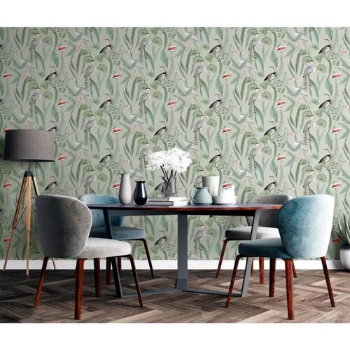 DUTCH WALLCOVERINGS tapet Flamingo mintgrøn