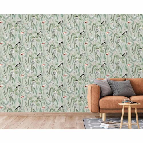DUTCH WALLCOVERINGS tapet Flamingo mintgrøn