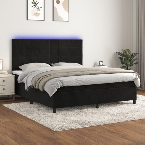 Kontinentalseng med LED-lys 160×200 cm - fløjl, sort