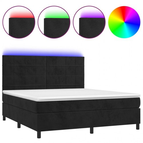 Kontinentalseng med LED-lys 160×200 cm - fløjl, sort