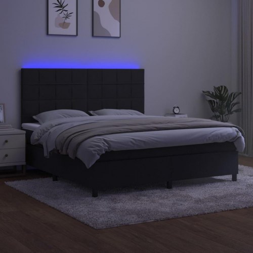 Kontinentalseng med LED-lys 160×200 cm - fløjl, sort