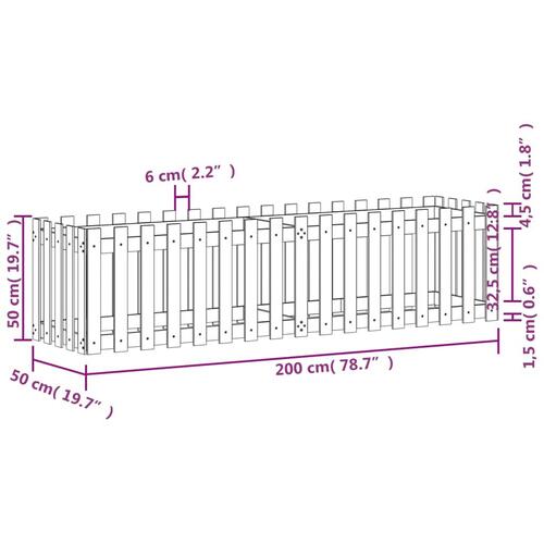 Højbed med stakitdesign 200x50x50 cm massivt douglasgran