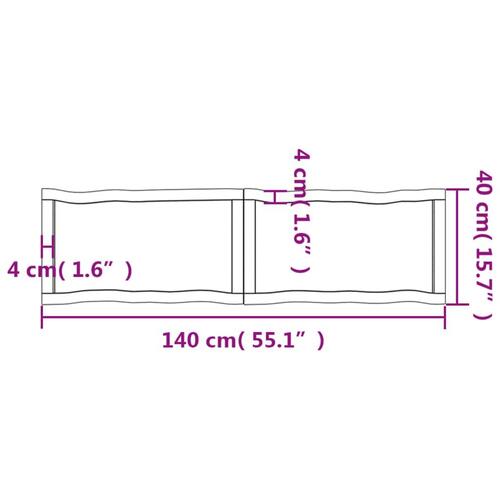 Bordplade 140x40x(2-4)cm naturlig kant ubehandlet massivt træ