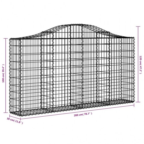 Buede gabionkurve - 2 stk. 200×30×100/120 cm i galvaniseret jern