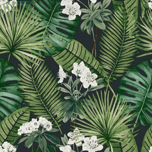 DUTCH WALLCOVERINGS tapet Eden sort og mørkegrøn