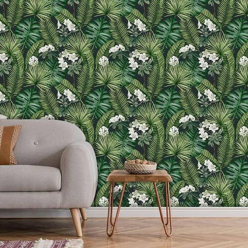 DUTCH WALLCOVERINGS tapet Eden sort og mørkegrøn