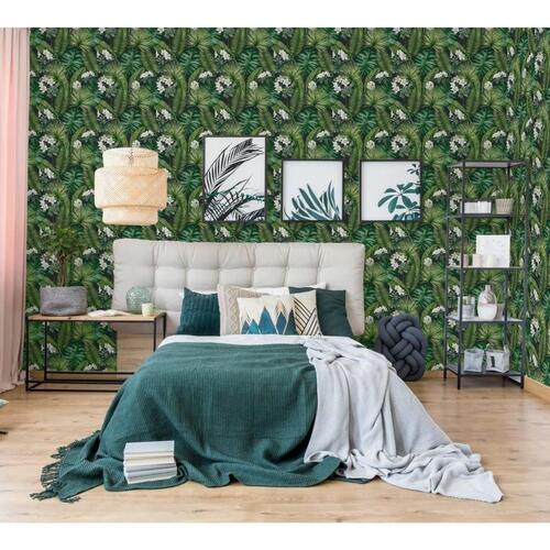 DUTCH WALLCOVERINGS tapet Eden sort og mørkegrøn