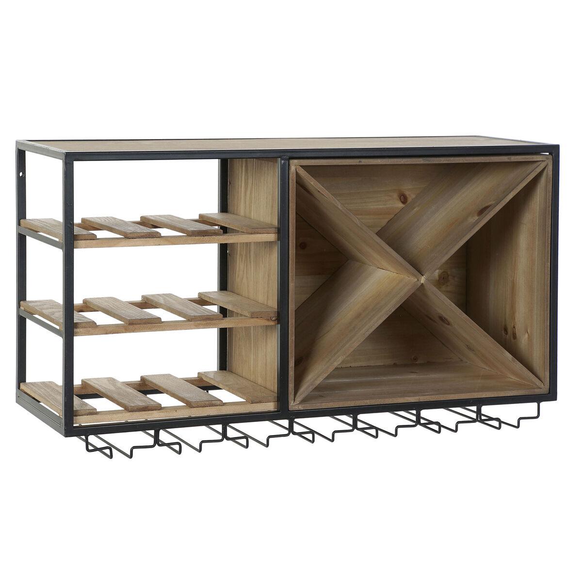 Flaskereol 80 X 24 X 44 Cm Gran Natur Sort Metal Brun Træ Mdf