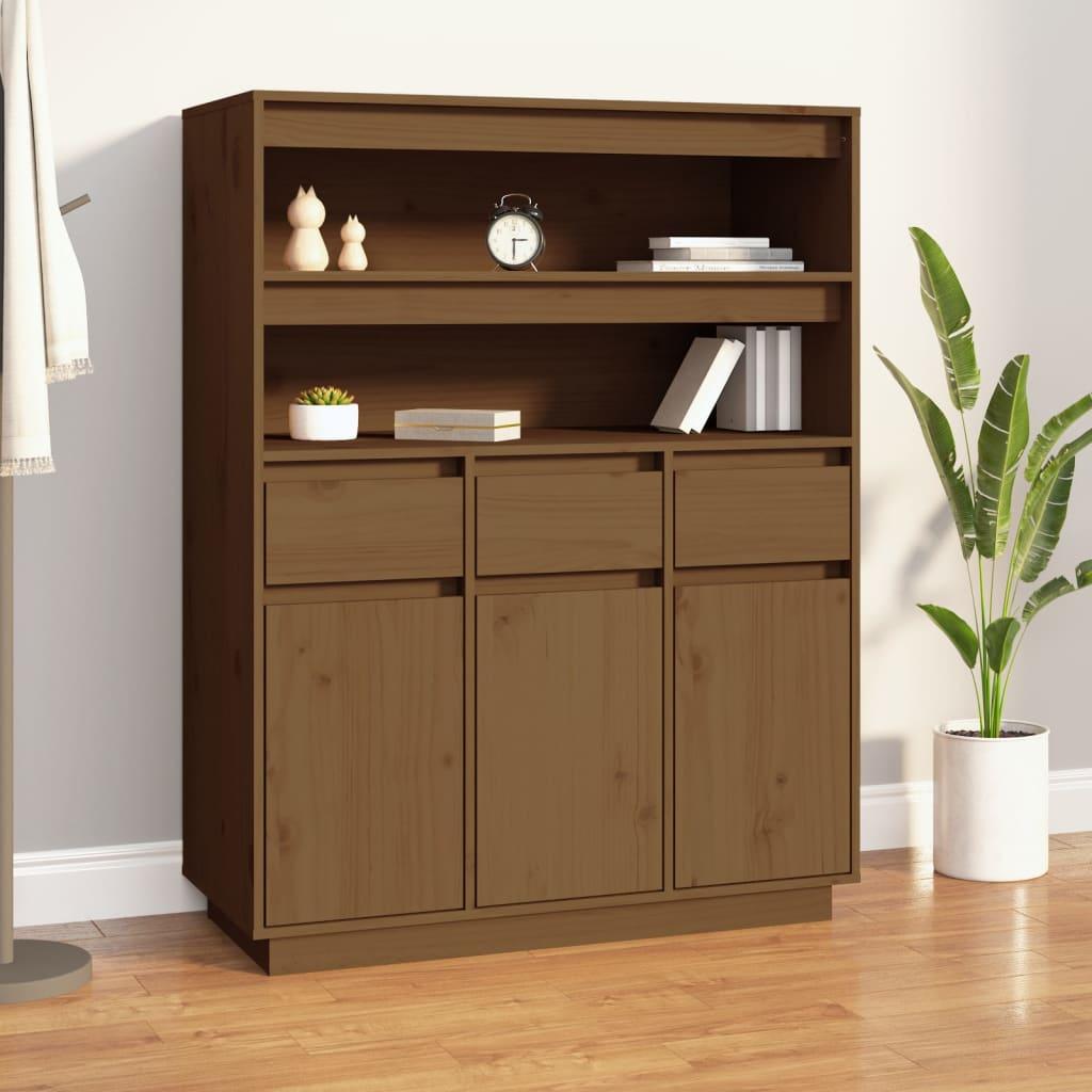 Højskab 89X40X116,5 Cm Massivt Fyrretræ - honningfarvet