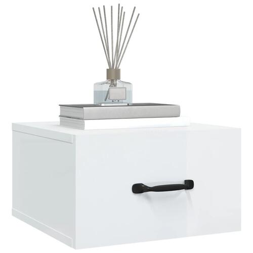 Væghængt sengebord 35x35x20 cm hvid højglans