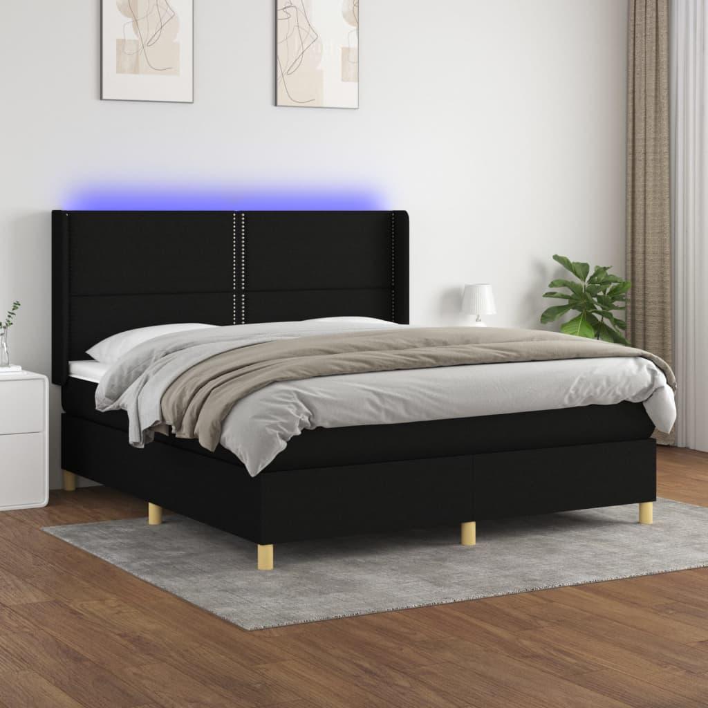 Kontinentalseng Med LED-lys Stof - Sort / 180 X 200 cm / Ensfarvet med søm