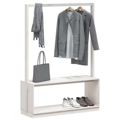 Tøjstativ med skoopbevaring 113x40x157,5 cm massivt fyr hvid
