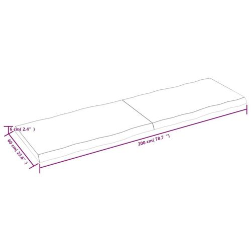 Bordplade 200x60x(2-6)cm naturlig kant ubehandlet massivt træ