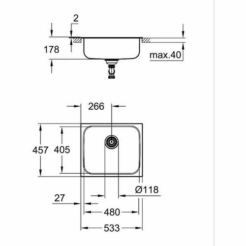 Hane med blandingsbatteri Grohe 31719SD0 Rustfrit stål Rektangulær