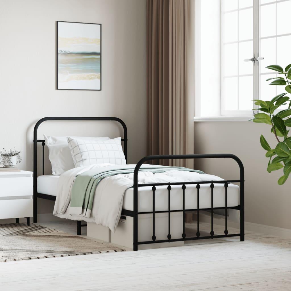 Sengeramme Med Sengegavl Metal - Sort / med hovedgærde og fodgærde / 100 x 190 cm