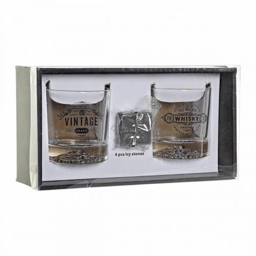 Whiskyglassæt, gennemsigtig/mørkegrå, krystal/sten/plastik, 320 ml (6 stk)