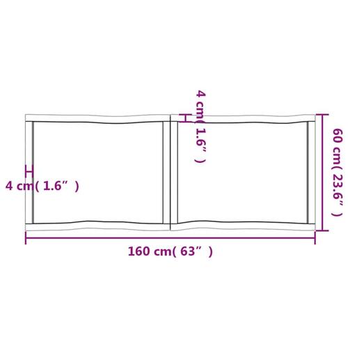 Bordplade 160x60x(2-6)cm naturlig kant ubehandlet massivt træ