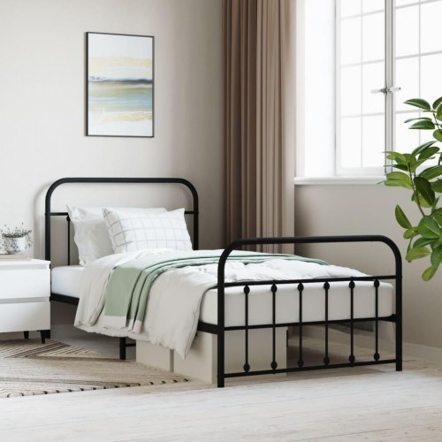 Sengeramme med sengegavl og fodgærde 107x203 cm metal sort