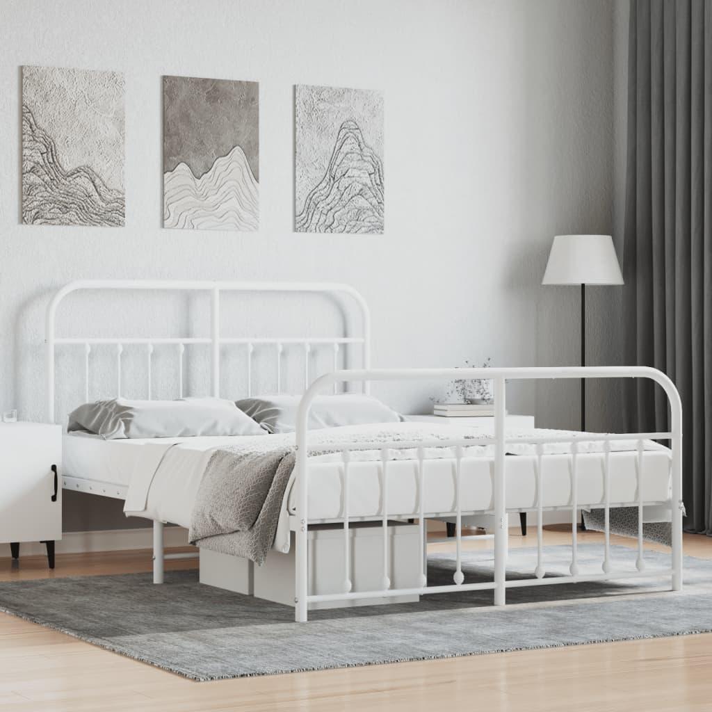 Sengeramme Med Sengegavl Metal - Hvid / med hovedgærde og fodgærde / 135 x 190 cm