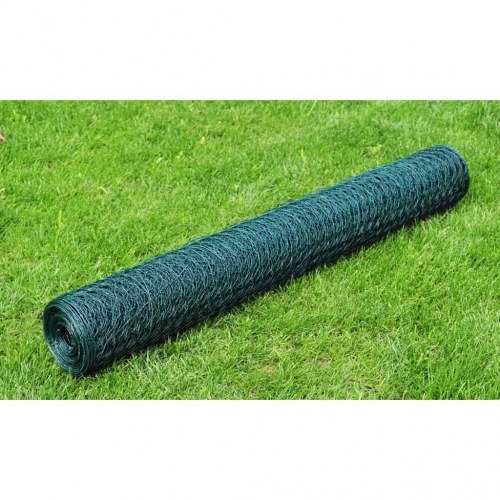 Hønsenet 25 × 0,5 m - stål med PVC-belægning, grøn