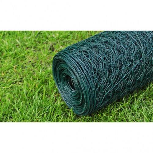 Hønsenet 25 × 0,5 m - stål med PVC-belægning, grøn