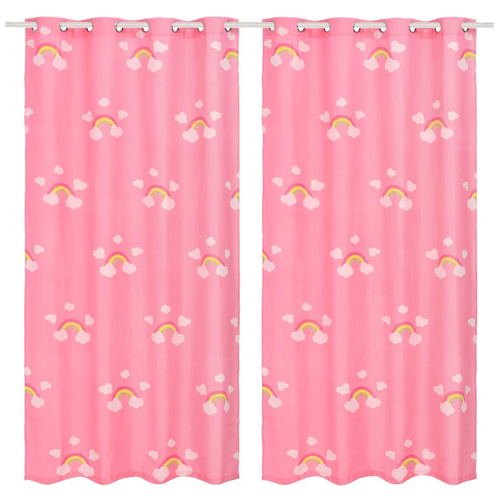 Lysdæmpende gardiner med print til børn 2 stk. 140 x 240 cm regnbue pink
