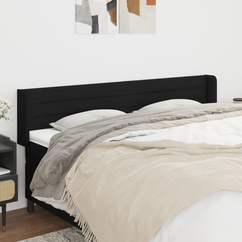Sengegavl Med Kanter Stof - Sort / 203 x 16 x 78/88 cm