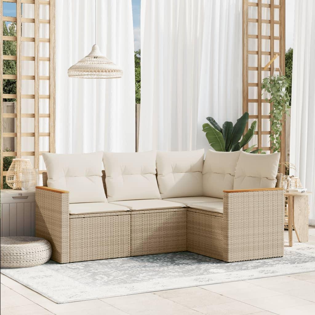 Sofast til haven 4 dele med hynder i polyrattan beige