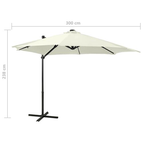 Hængeparasol med stang og LED-lys 300 cm sandfarvet