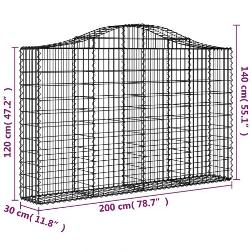 Buede gabionkurve - 2 stk. 200×30×120/140 cm i galvaniseret jern