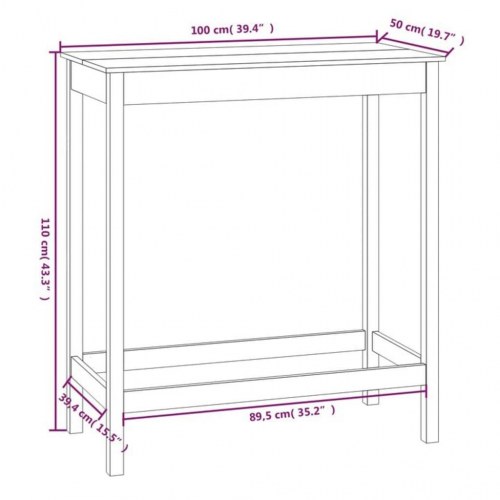 Barbord 100x50x110 cm massivt fyrretræ hvid