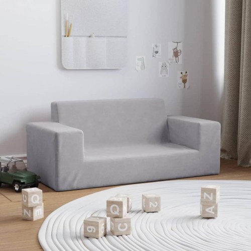 2-personers sofa til børn blødt plys lysegrå