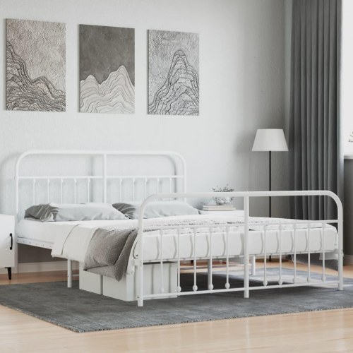 Sengeramme med sengegavl og fodgærde 180x200 cm metal hvid