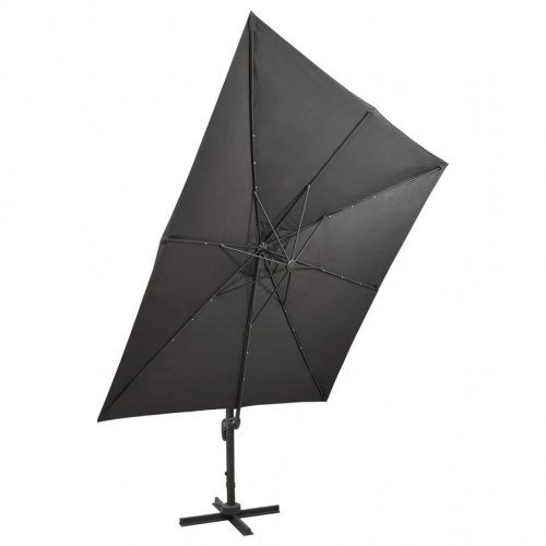 Hængeparasol med stang og LED-lys 300 cm - antracitgrå