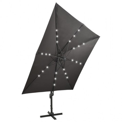 Hængeparasol med stang og LED-lys 300 cm - antracitgrå