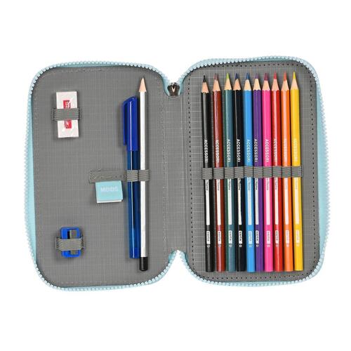 Dobbelt penalhus Moos Garden Turkisblå 12.5 x 19.5 x 4 cm (28 Dele)