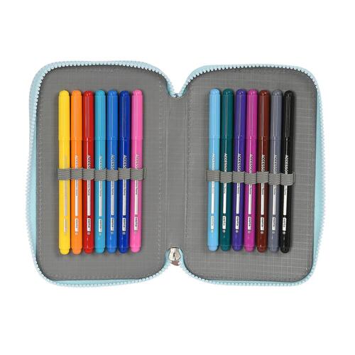 Dobbelt penalhus Moos Garden Turkisblå 12.5 x 19.5 x 4 cm (28 Dele)
