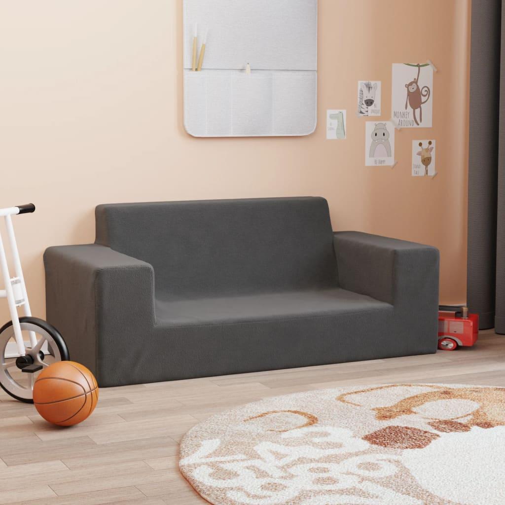 2-personers sofa til børn blødt plys antracitgrå