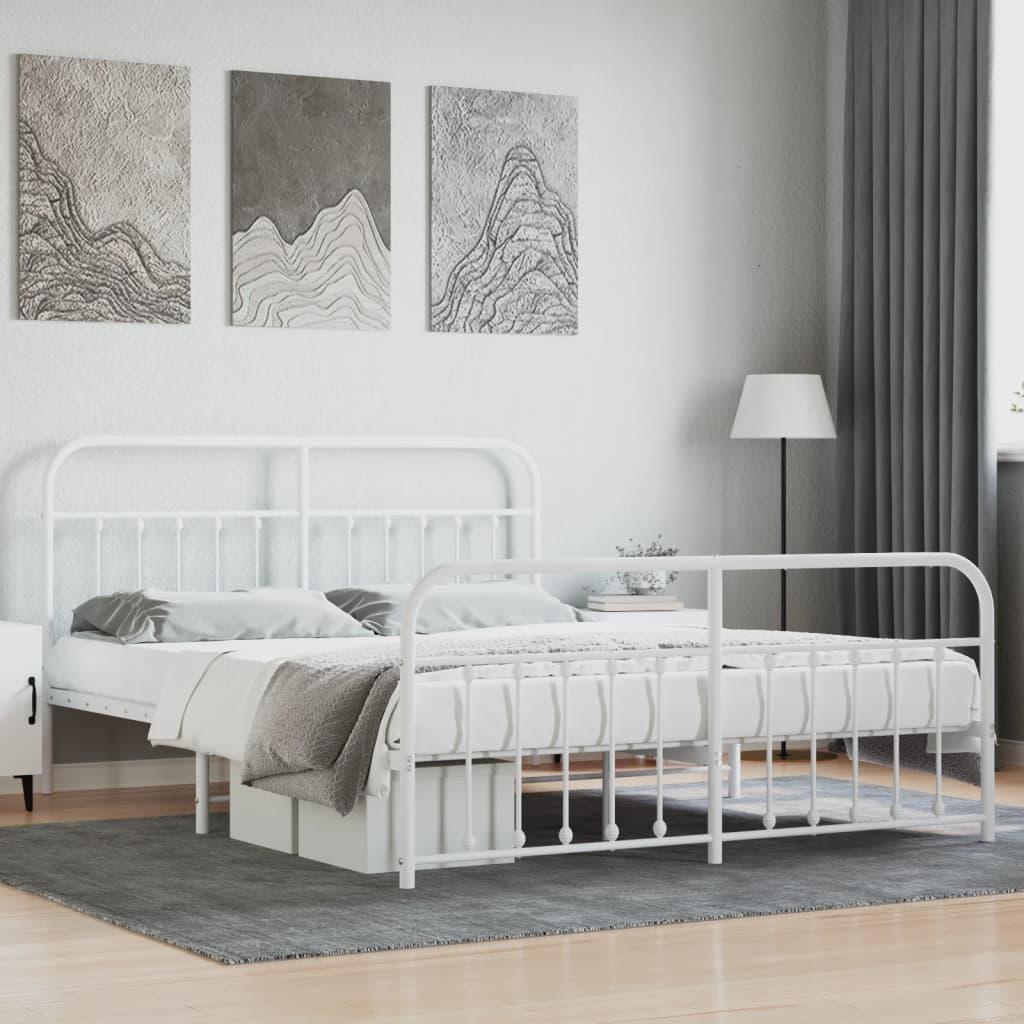 Sengeramme Med Sengegavl Metal - Hvid / med hovedgærde og fodgærde / 183 x 213 cm