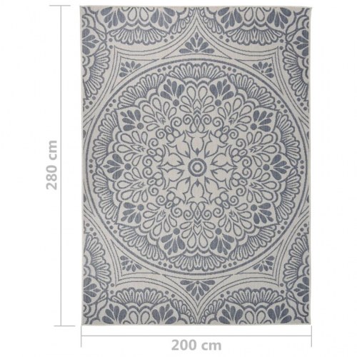 Fladvævet udendørstæppe 200 × 280 cm - mønster, blå