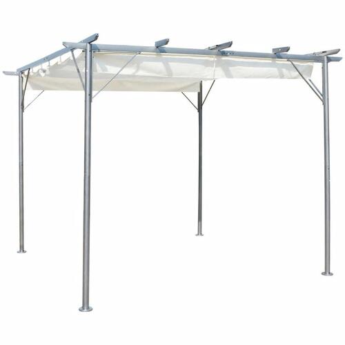 Pergola med sammenlukkeligt tag cremehvid stål 3x3 m