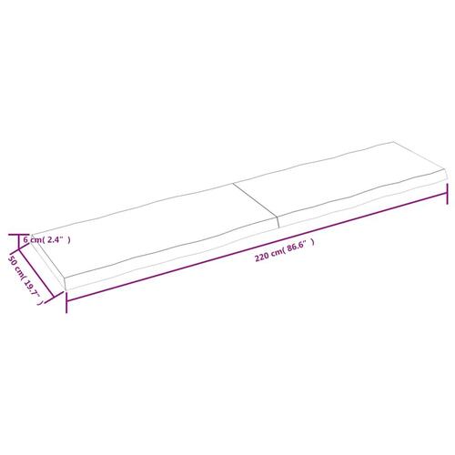 Bordplade 220x50x(2-6)cm naturlig kant ubehandlet massivt træ