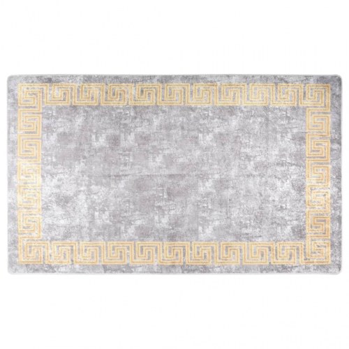 Gulvtæppe 150x230 cm vaskbart og skridsikkert grå og guldfarvet